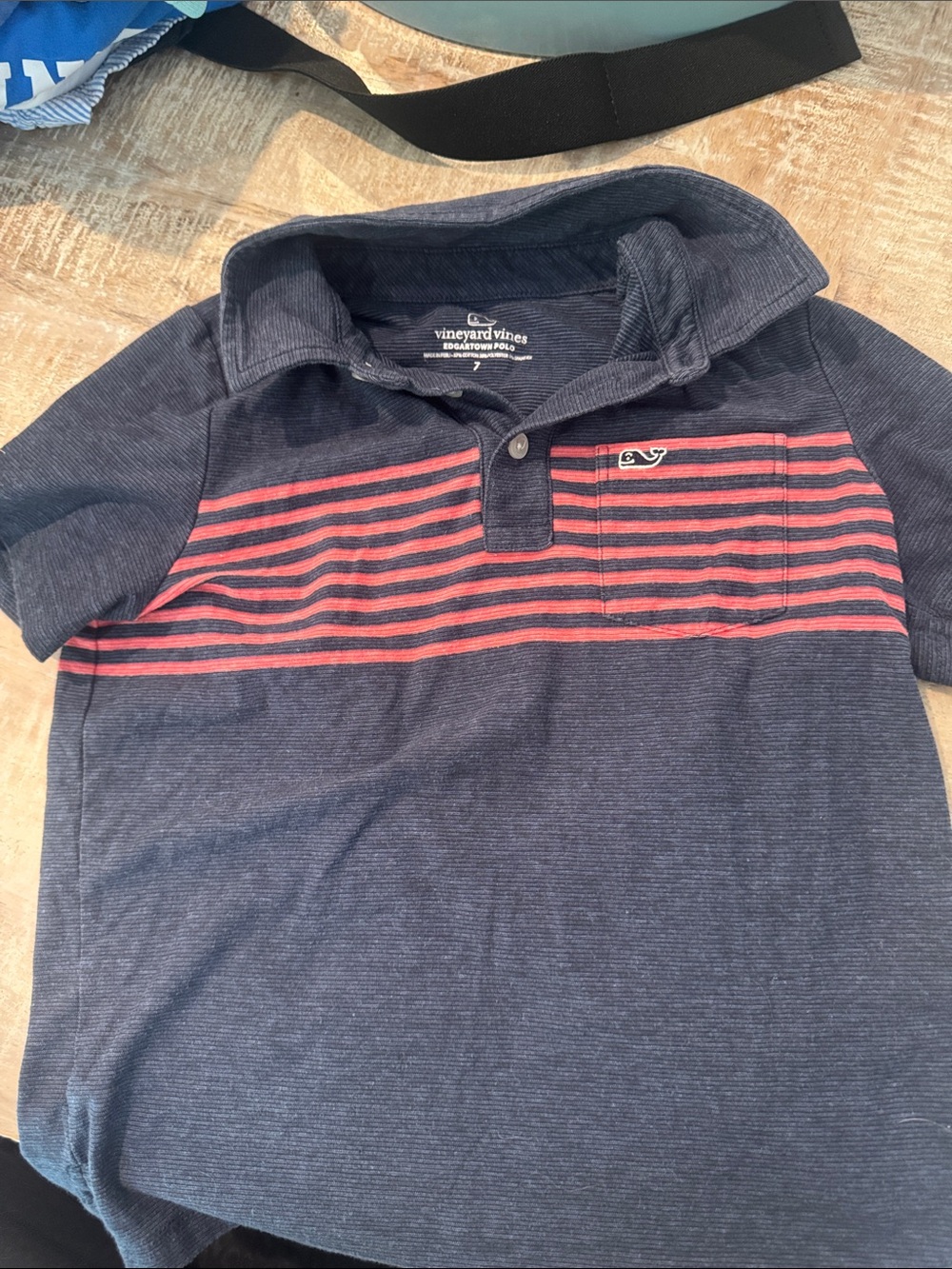 Vineyard Vines Navy Polo with Red Stripes